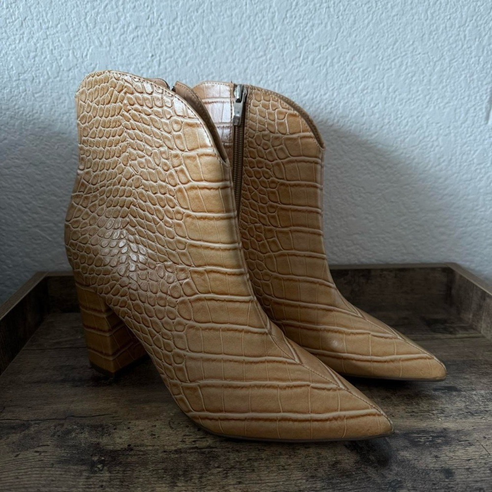 NINE WEST Croc-Embossed Ankle Boots